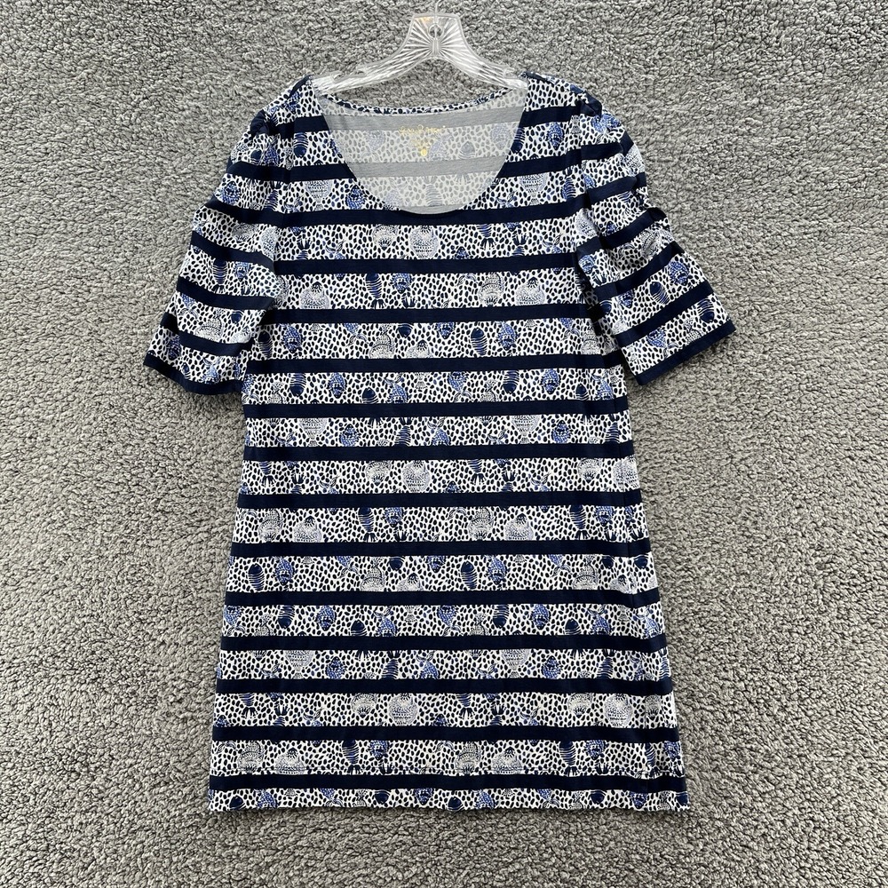 Lilly‎ Pulitzer Dress Womens Large Blue Shell Fish Stripe Lightweight Pima Shift